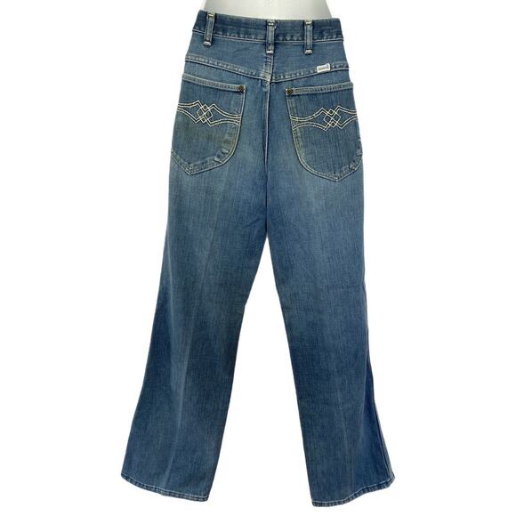 Vintage 70s Maverick High Rise Flare Medium Blue Denim Jeans Pants meas. 28x29 - Picture 1 of 9